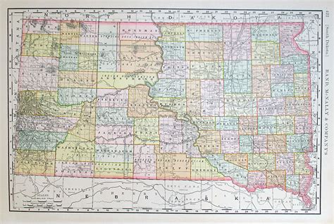 C 1898 Rand Mcnally And Co Map Of South Dakota [m 14489] 0 00 Antique Manuscripts Maps