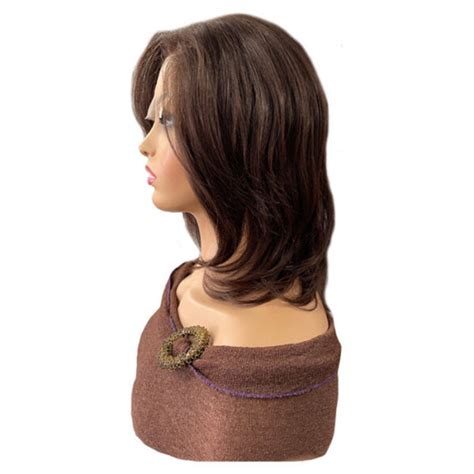 12 Inch Brown Human Hair Cranial Prosthetic Wig With Highlights