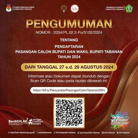 Pengumuman Resmi Pendaftaran Pasangan Bakal Calon Bupati Dan Wakil