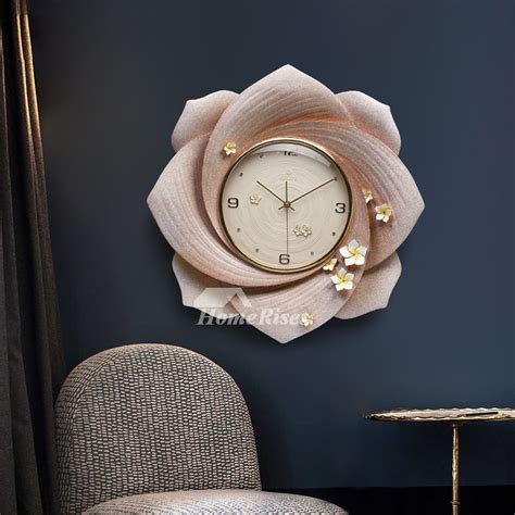 Beautiful Flower Art Deco Wall Clock Large Gold Personalized Living Room