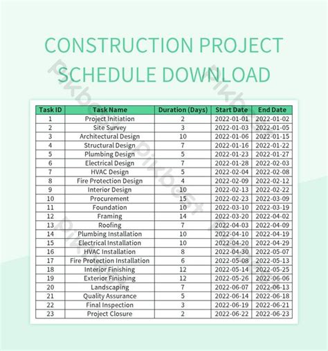 Construction Project Schedule Download Excel | Template Free Download - Pikbest