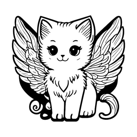 Premium Vector Cute Cat Angel Cartoon Vector Outline Cat With Angel