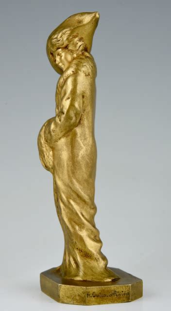 Art Deco Gilt Bronze Sculpture Of An Elegant Lady Deconamic