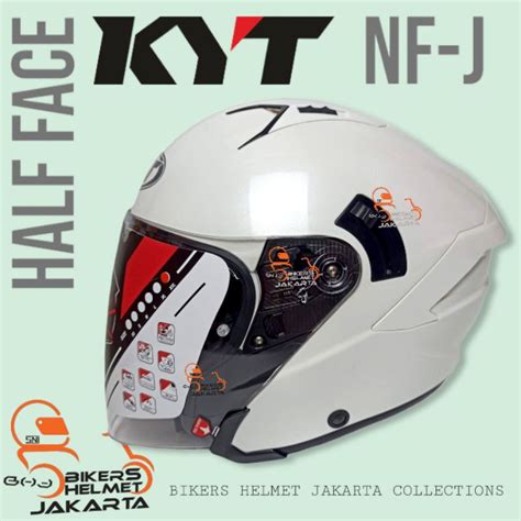 Jual HELM KYT NFJ SOLID PLAIN WHITE DOUBLE VISOR HALF FACE Shopee