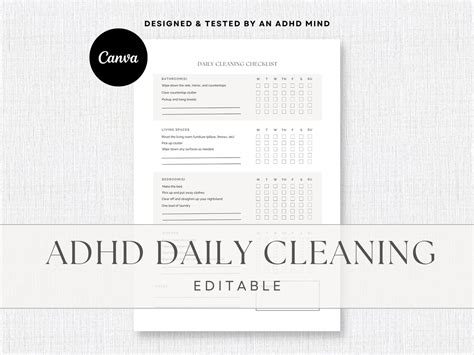 Adhd Neurodivergent Daily Cleaning Checklist Cleaning Guide Etsy