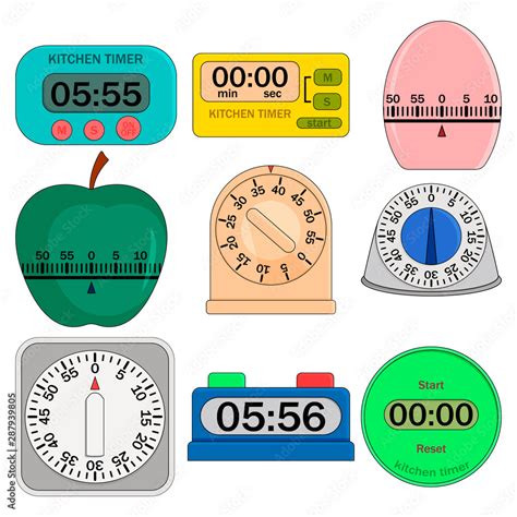 Kitchen timer set. Flat illustration of 9 kitchen timer icons for web ...