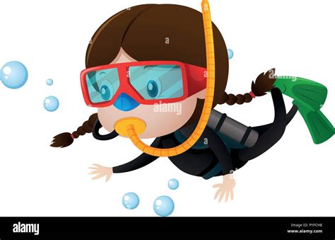 Little girl scuba diving underwater illustration Stock Vector Image ...