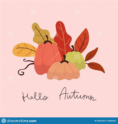 Hello Autumn Cartoon Pumpkins Leaf Decorative Elements Season