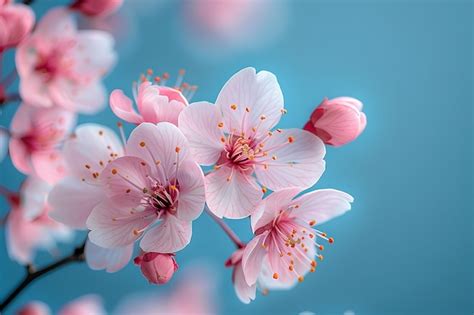 Premium Photo | Sakura blossom on a blue background