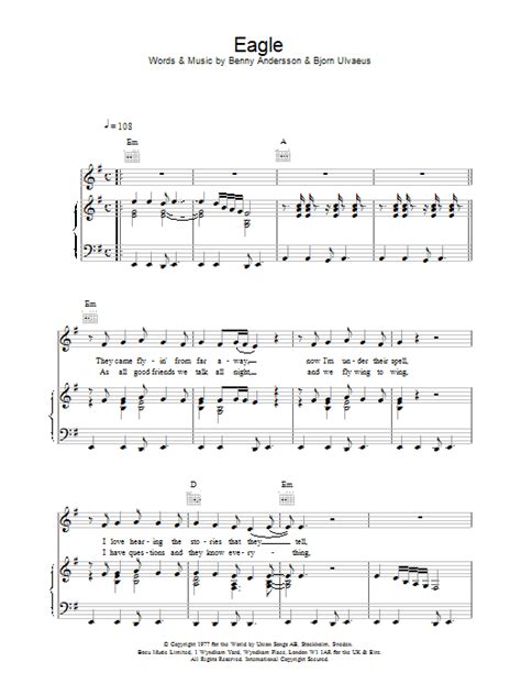 ABBA "Eagle" Sheet Music for Piano, Vocal & Guitar | Download PDF - 72175