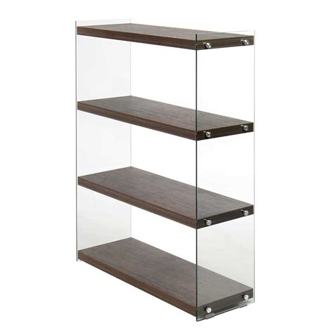 113 cm hohes Regal in Nussbaum & Transparent aus MDF & Glas - Wexford