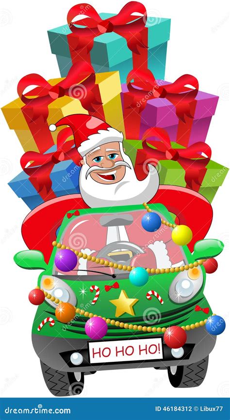 Santa Claus Driving Car Xmas Ts Isolated Deliver Stock Vector