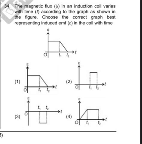 34 The magnetic flux ϕ in an induction coil varies with time t accor