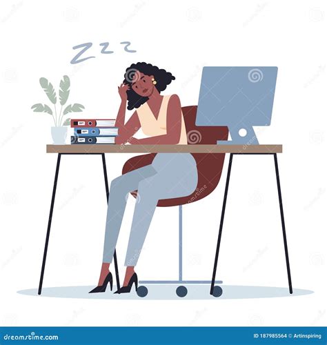 Exhausted Business Woman In The Office Business Character With Lack