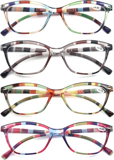 Heeyyok Women Reading Glasses 4 Pack Colorful 4 50 Readers Beautiful Pattern Cat Eye