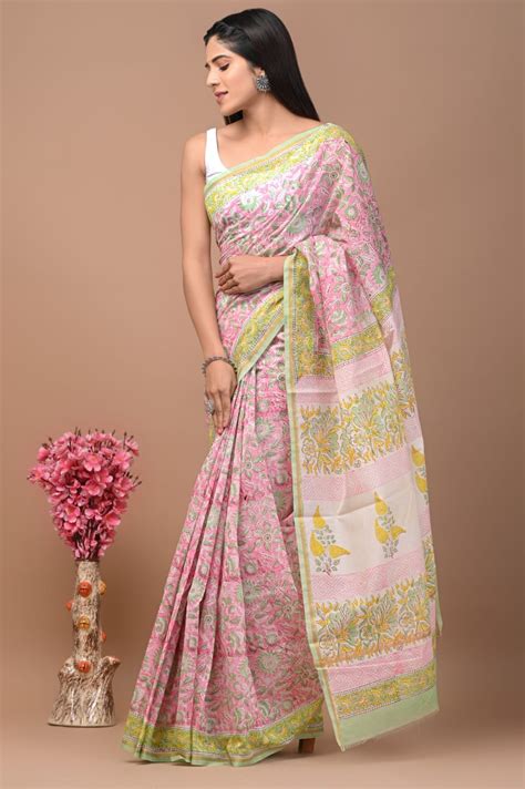 Exclusive Handblock Print Chanderi Silk Saree With Blouse