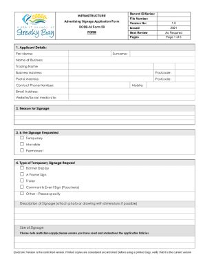 Fillable Online DCSB 14 Form 59 Temporary Signage Application Fax