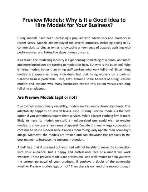 Preview Models: Why is It a Good Idea to Hire Models for Your Business