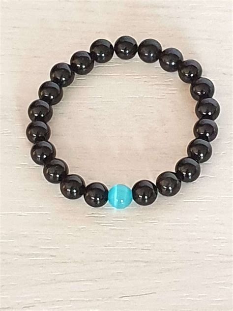 Bracelet Anti Stress En Onyx Et Il De Chat De Mm Min Raux Bijoux