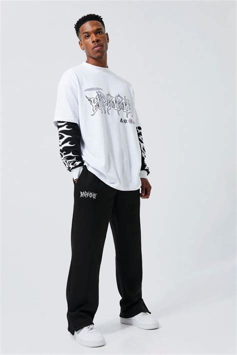 Mens Oversized Homme Faux Layer T Shirt Tracksuit Boohoo Uk