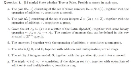 Solved Question 1 14 Marks State Whether True Or False Chegg