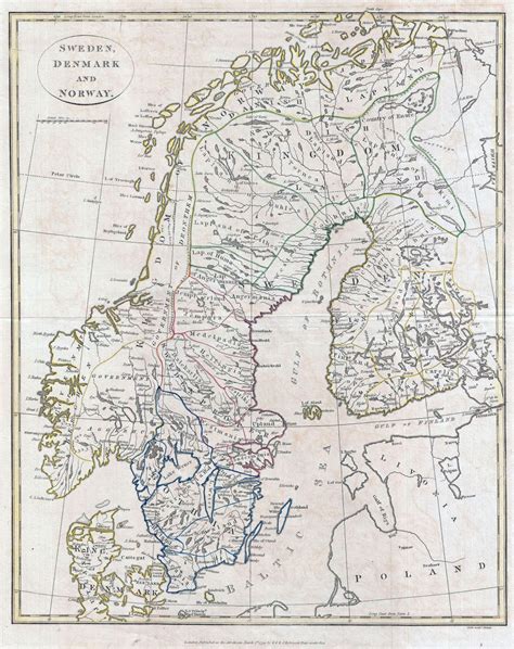 Large Detailed Old Political Map Of Sweden Denmark And Norway With