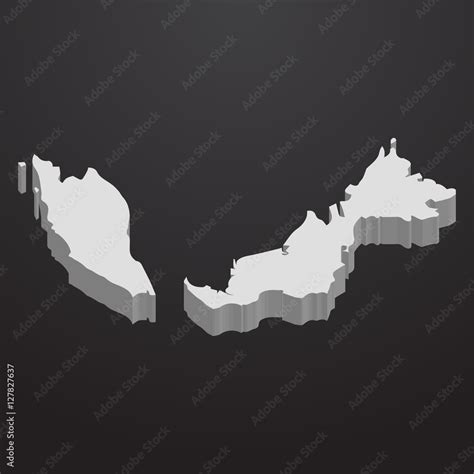 Malaysia map in gray on a black background 3d Stock Vector | Adobe Stock