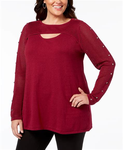 Belldini Black Label Plus Size Embellished Mesh Top Macys