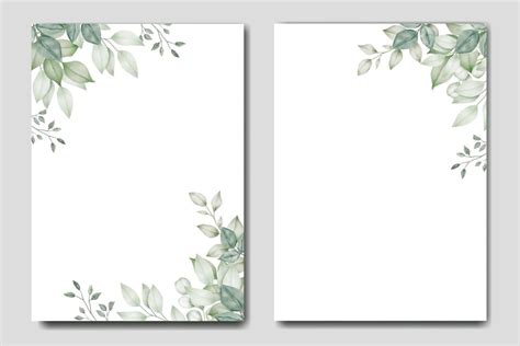 Wedding Invitation Card Template With Green Leaves Watercolor 12715014