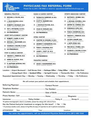 Fillable Online Physicians Fax Referral Form Fax Email Print Pdffiller