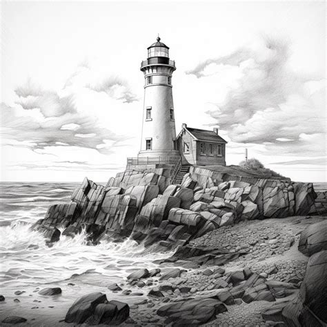 Premium AI Image | Pencil sketch lighthouse light shining images ...