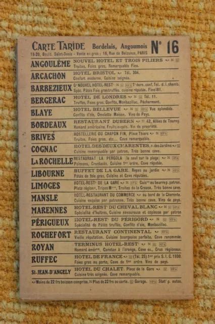 ANCIENNE CARTE TARIDE Routière N16 Bordelais Angoumois EUR 15 00