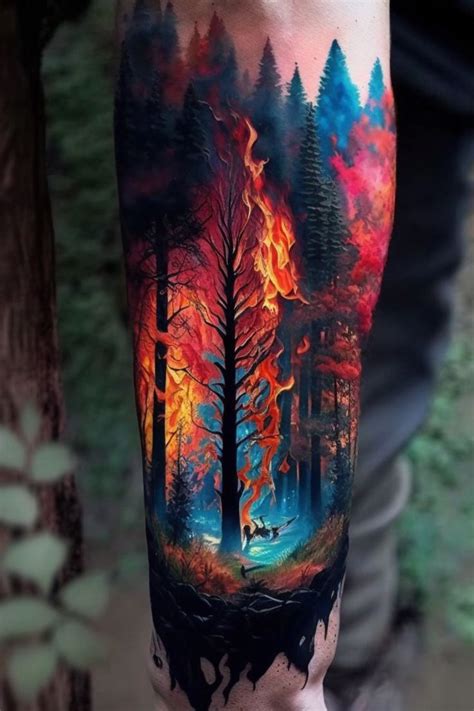 The Flames Of Change A Burning Forest Tattoo For A Greener Future In