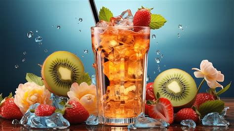 Premium Photo Fresh Drink Banner With Ice Banana Strawberry Kiwi