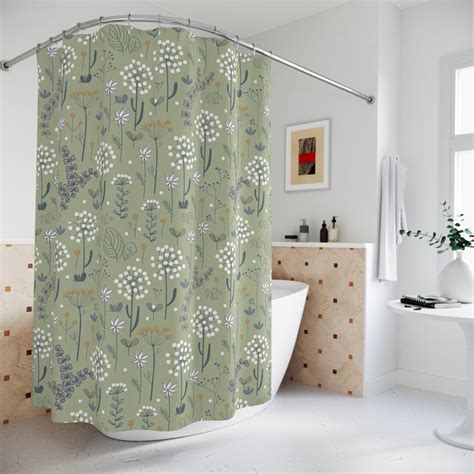 Sage Green Shower Curtain Green Shower Curtain Bathroom Etsy