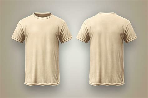 Beige male t-shirt realistic mockup set from front and back view, blank ...