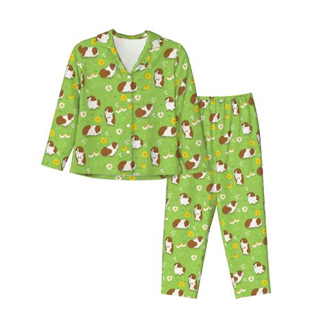 Pofeuu Guinea Pigs Print Womens Pajamas Set Long Sleeve Sleepwear