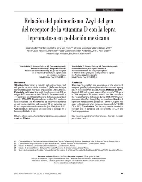 Pdf Association Between The Taqi Polymorphism Of Vitamin D Receptor Gene And Lepromatous