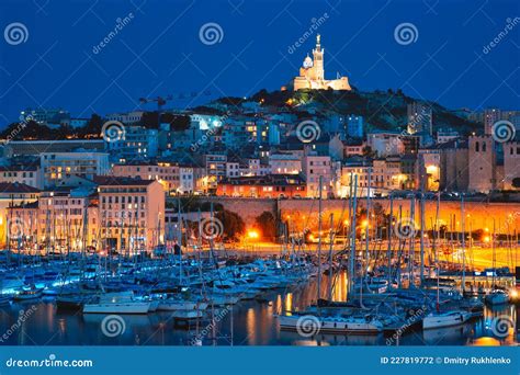 Marseille Old Port in the Night. Marseille, France Stock Photo - Image ...