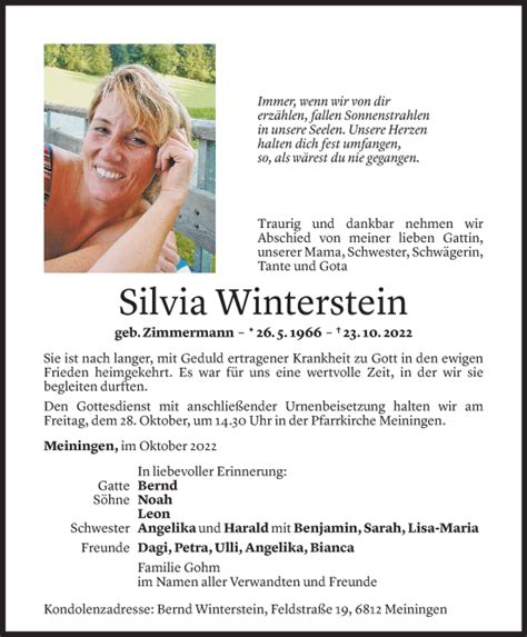 Todesanzeigen Von Silvia Winterstein Todesanzeigen Vorarlberger