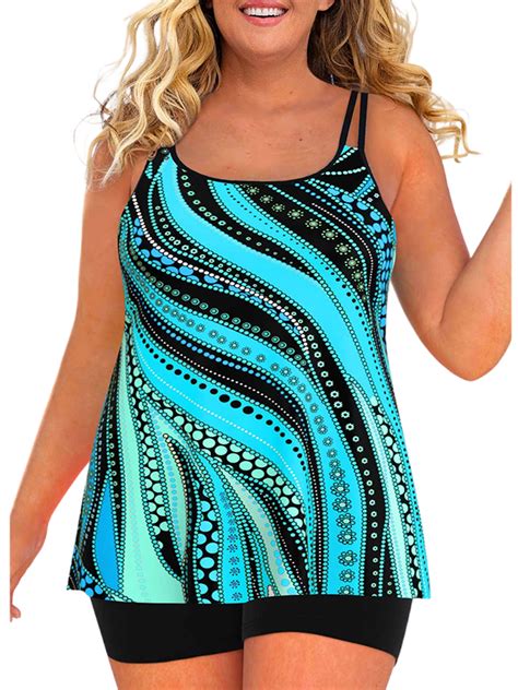 Cilcicy Women Spaghetti Tankini Plus Size Tie Dye Swim Set With