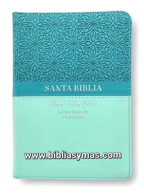 Biblia 1960 Letra Grande Compacta Imitacion Bifloral Turquesa Cierre