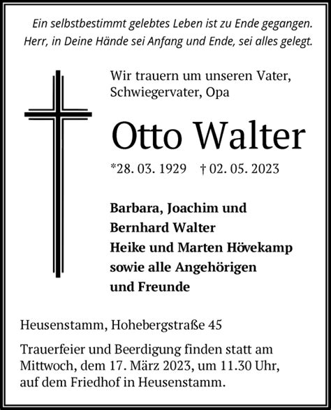 Traueranzeigen Von Otto Walter Trauer Op Online De