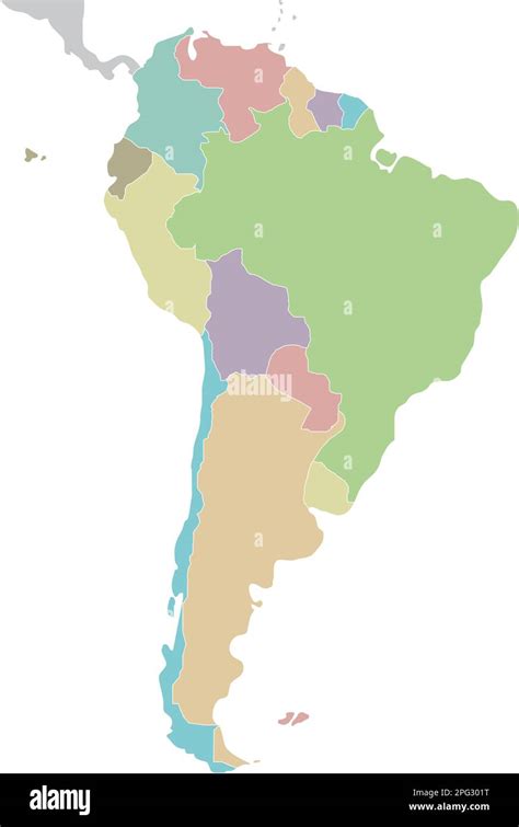 Mapa Político En Blanco De América Del Sur Ilustración Vectorial Aislado Sobre Fondo Blanco