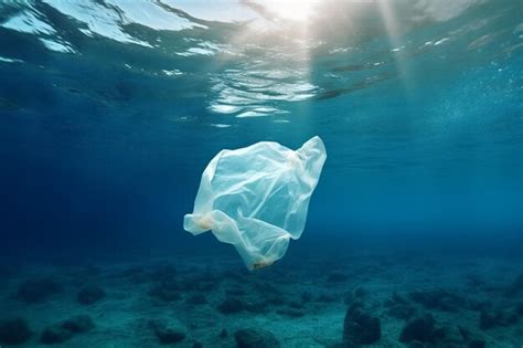 Premium Photo | Plastic pollution in the ocean Plastic bag in the ocean