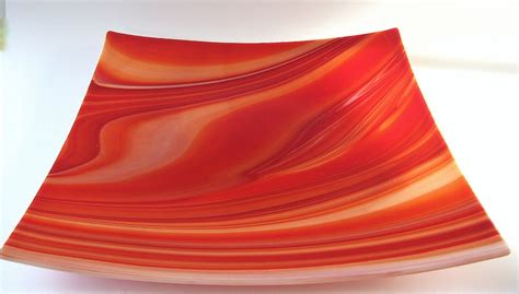 Fused Glass Plate Large Burnt Orange Square Platter Handmade Etsy