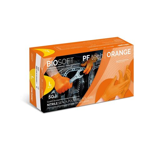 Guanto In Nitrile Monouso Biosoft Pf Tech Arancione Taglia L Pz Obi