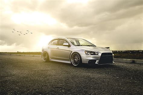 HD Wallpaper Silver Mitsubishi Lancer EVO X Sedan Evolution Silvery