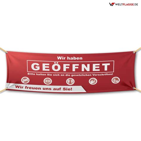 Wir haben geöffnet Banner bedrucken lassen online günstig kaufen