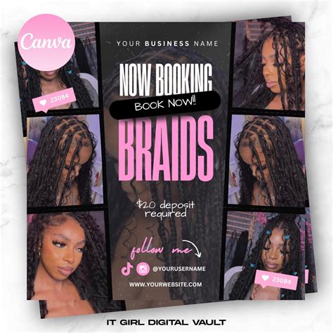 Editable Braids Flyer, Braids Booking Flyer, Braids Specials, Braid
